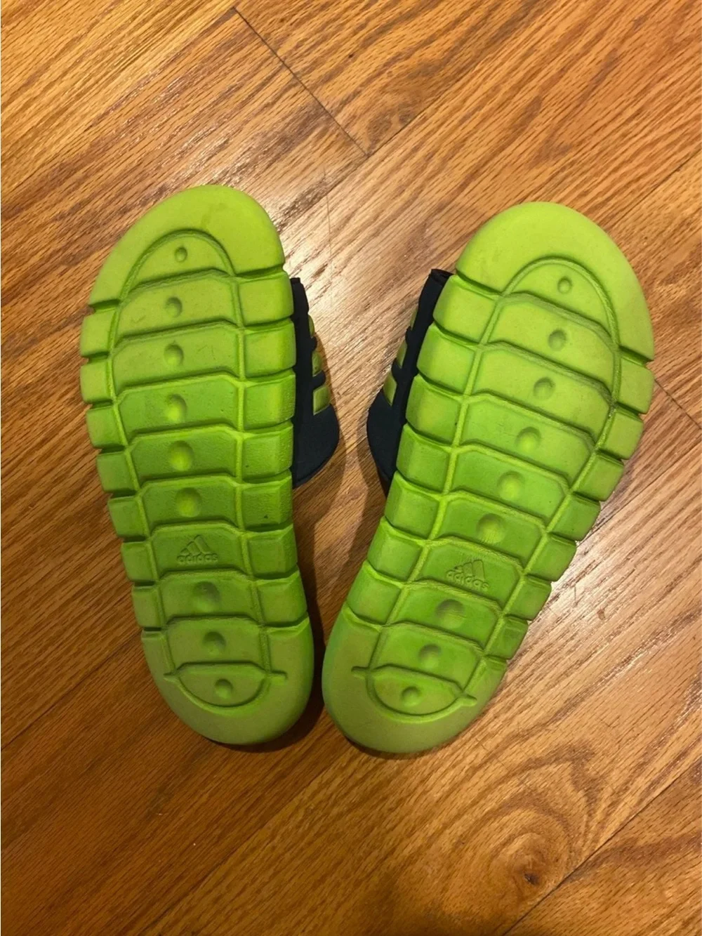 Adidas Kids Navy and Lime Slide Sandals